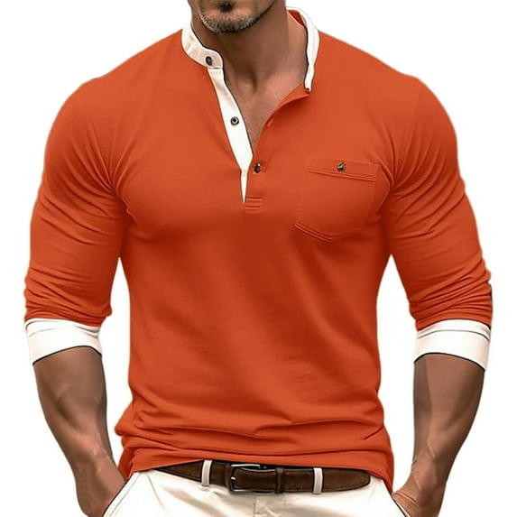 Mens Henley Shirt Solid Color V-Neck Long Sleeve Button Up TShirts Muscle Blouses,Men Outdoor Gym Sport Fitness Daily Pullover Tops Fall Winter Comfort Casual Loose Active Tees S-3XL