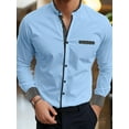 thumbnail image 1 of Mens Henley Shirts Casual Button Down Shirt Long Sleeve Stretch Dress Shirt Blue M, 1 of 6