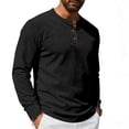 thumbnail image 1 of Mens Henley Shirts Casual Stylish Tshirt Lightweight Summer Basic Tee Solid Long Sleeved Stand-up Neck Button Casual Breathable T-shirt Black XL, 1 of 5