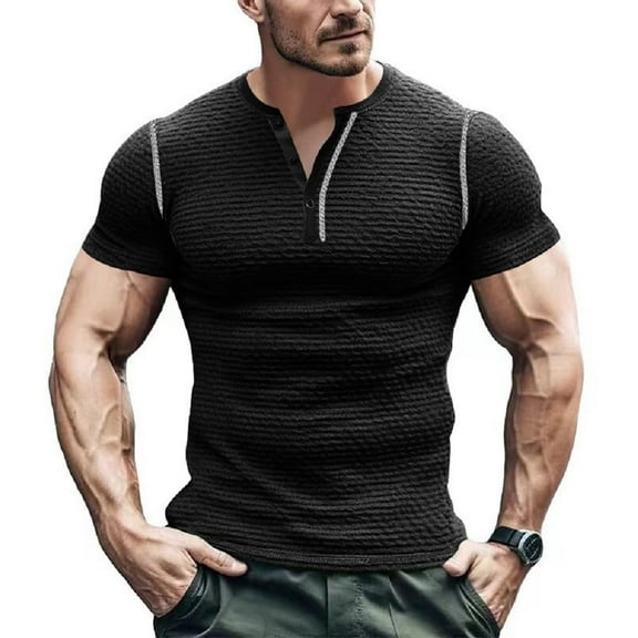 Mens Henley Shirts Classic Button Cotton Short Sleeve T-Shirt Summer Casual V Neck TeeBasic Solid Lightweight Tees Tops