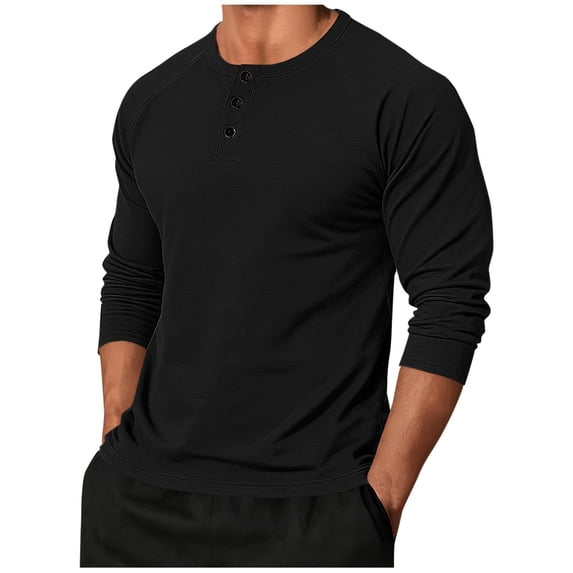 Mens Henley Shirts Cotton Long Sleeve Casual Pullover Shirts Stylish Lightweight Button Soft Solid Basic Tee Shirt