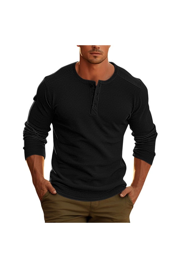 Mens Henley Shirts Crew Neck Blouses Soft Stretch Slim Fitted Shirts Casual Pullover Shirt Basic Tees Athletic Stretch Quick Dry Shirts Fall Tops Gym Traning Golf Joggers Blouses
