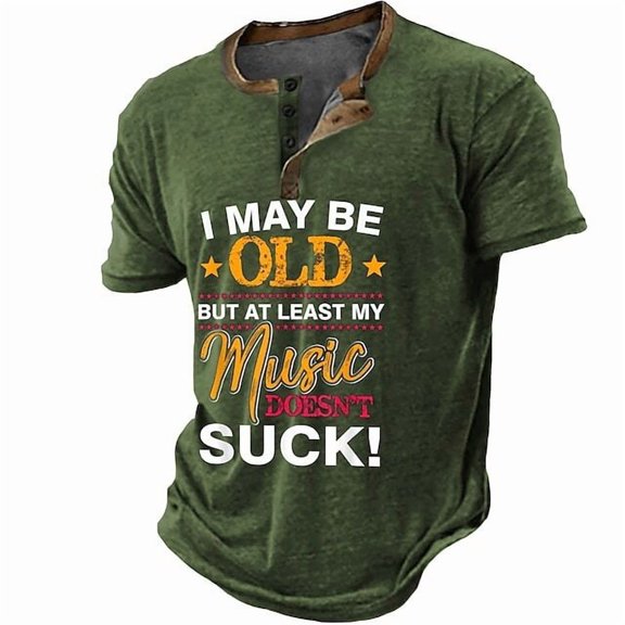 Mens Henley Shirts Letter Print Vintage Short Sleeve Muscle Gym Summer Button Plain Golf Grandad Shirt Casual Classic Breathable Lightweight Regular-Fit Work Casual Smart Tops Green A XXL