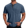 thumbnail image 1 of Mens Henley Shirts Lightweight Casual Summer 3 Button Tees Tops Cotton Classic Work Blend T-Shirts with Pocket,Dark Blue,XL, 1 of 6