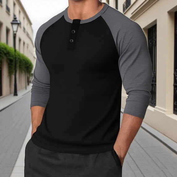 Mens Henley Shirts Long Sleeve Casual Basic T Shirts Button Vintage Lightweight Cotton Tee Tops Gray XXXL