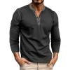 Mens Henley Shirts Long Sleeve Casual Button T-Shirt Classic Basic Lightweight Solid Pullover Tees Tops (3XL, Black)