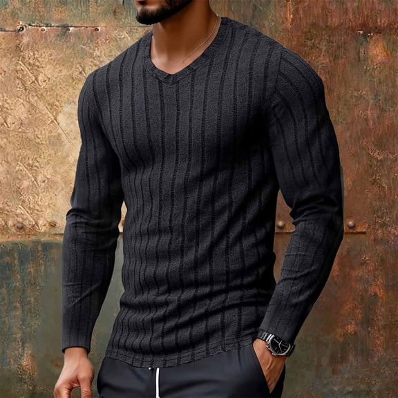 Mens Henley Shirts Long Sleeve Casual Button V Neck T-Shirt Lightweight Fashion Pullover Shirts Black S