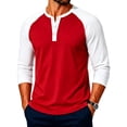 thumbnail image 1 of Mens Henley Shirts Long Sleeve Casual Raglan Block Shirts Button Basic T-Shirts Classic Vintage Tee Tops 2026 Vermilion XL, 1 of 7