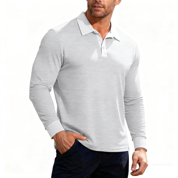 Mens Henley Shirts Long Sleeve Quick Dry Casual Muscle Slim Fit Breathable Classic Tops Outdoor Workout Golf, Light Gray M