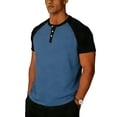thumbnail image 1 of Mens Henley Shirts Raglan Short Sleeve Casual Baseball Tees Summer Classic Color Block Workout T- Shirts Blue, 1 of 4