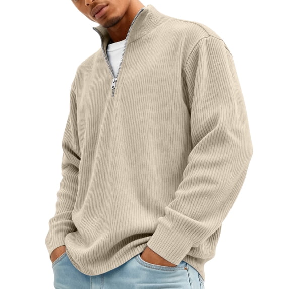 Mens Henley Shirts Ribbed Knit Quarter Zip Top with Stand up Collar for Daily Fashion Wear Lightweight Breathable Material Clothing Top Khaki 5XL