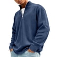 thumbnail image 1 of Mens Henley Shirts Ribbed Knit Quarter Zip Top with Stand up Collar for Daily Fashion Wear Lightweight Breathable Material Clothing Top Navy 5XL, 1 of 6