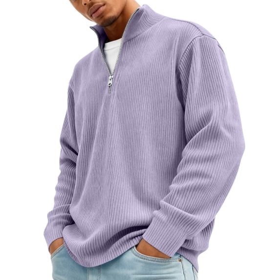 Mens Henley Shirts Ribbed Knit Quarter Zip Top with Stand up Collar for Daily Fashion Wear Lightweight Breathable Material Clothing Top Purple 5XL