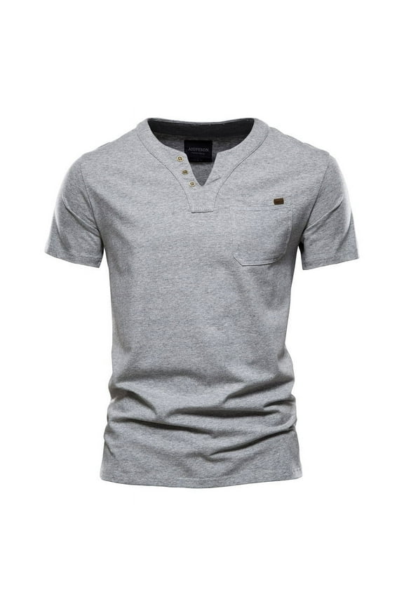 Mens Henley Shirts Short Sleeve Button Cotton Summer T-Shirt with Pocket Tee Casual Pullover Baseball Basic Tops
