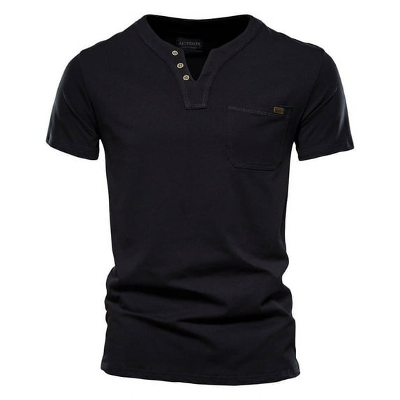 Mens Henley Shirts Short Sleeve Button Cotton Summer T-Shirt with Pocket Tee Casual Pullover Baseball Basic Tops