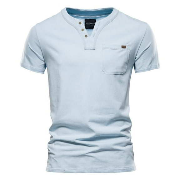 Mens Henley Shirts Short Sleeve Button Cotton Summer T-Shirt with Pocket Tee Casual Pullover Baseball Basic Tops