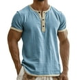 thumbnail image 1 of Mens Henley Shirts Short Sleeve Button Up V-Neck Basic Pullover T-Shirts Summer Lightweight Slim Fit Workout Tee Tops Blue 3XL, 1 of 5