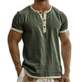thumbnail image 1 of Mens Henley Shirts Short Sleeve Button Up V-Neck Basic Pullover T-Shirts Summer Lightweight Slim Fit Workout Tee Tops Dark Green 4XL, 1 of 5