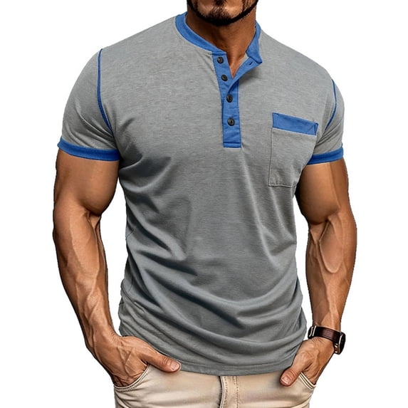 Mens Henley Shirts Short Sleeve Casual Button Basic T-Shirts Summer Classic Vintage Tee Shirts with Pocket