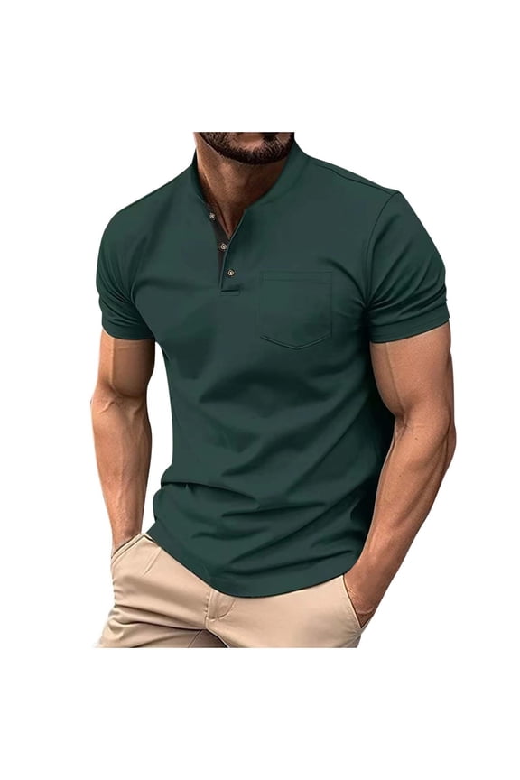 Mens Henley Shirts Short Sleeve Casual T-Shirts Summer Button T Shirts with Pocket