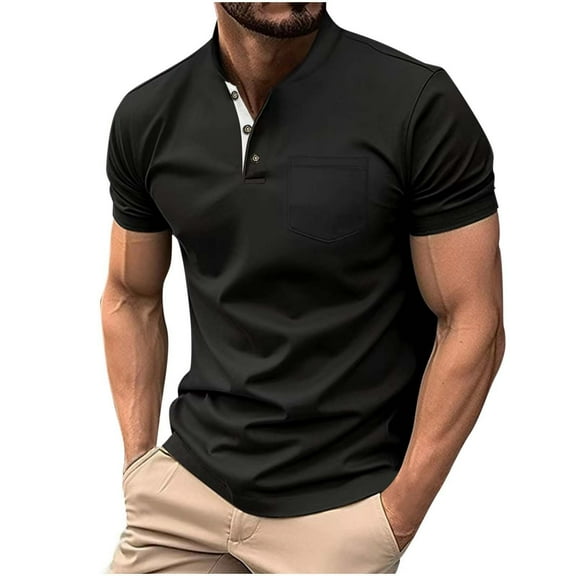 Mens Henley Shirts Short Sleeve Casual T-Shirts Summer Button T Shirts with Pocket