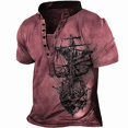 thumbnail image 1 of Mens Henley Shirts Short Sleeve Funny Vintage Printed Casual Golf Polo Shirts Button Down Tactical Work Shirts Wine XL, 1 of 5