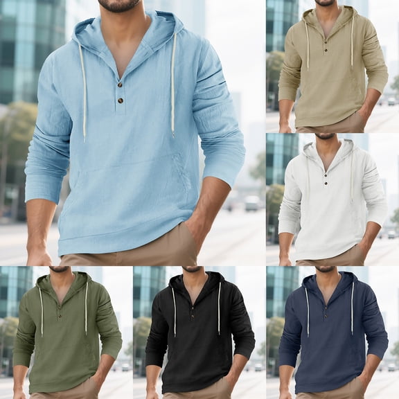 Mens Henley Shirts Solid Lightweight Workout T-Shirt Gym Tee V Neck Long Sleeve With Button White XL