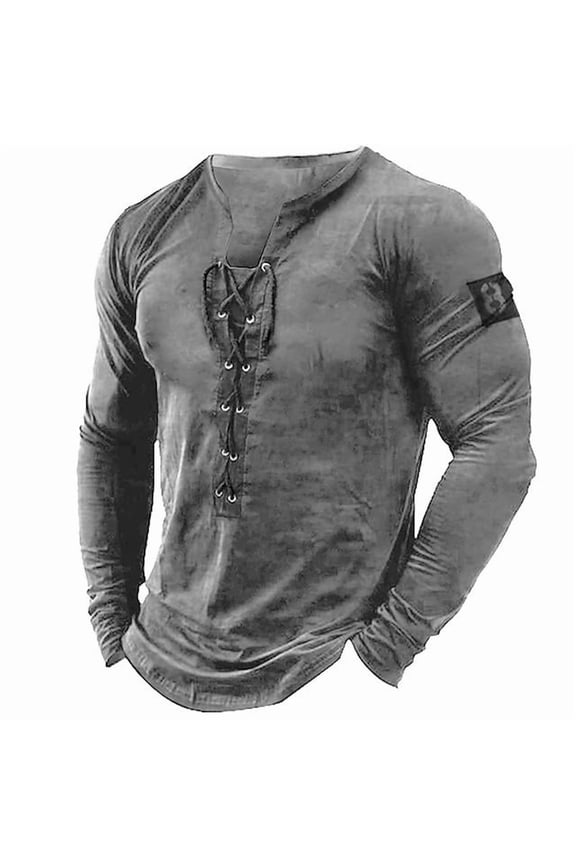 Mens Henley Shirts Vintage Distressed Tops Button Up Blouse Long Sleeve Casual Tee Shirts Gym Shirts Gray XL