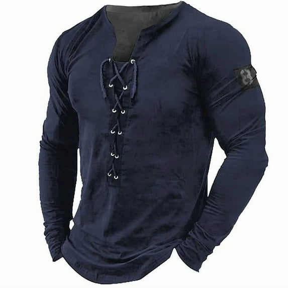Mens Henley Shirts Vintage Distressed Tops Button Up Blouse Long Sleeve Casual Tee Shirts Gym Shirts Navy XXL