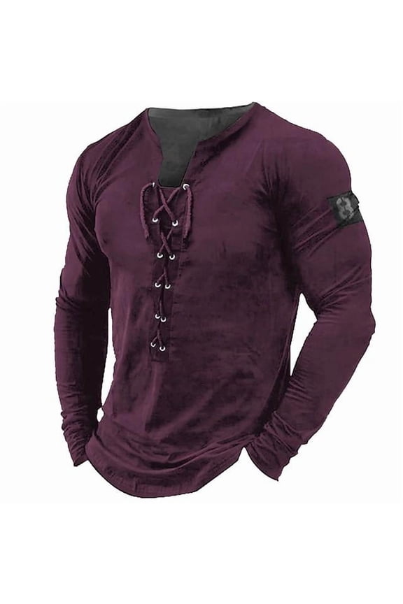 Mens Henley Shirts Vintage Distressed Tops Button Up Blouse Long Sleeve Casual Tee Shirts Gym Shirts Purple XL