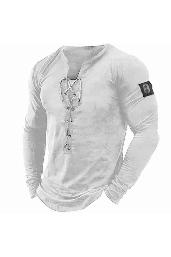 Mens Henley Shirts Vintage Distressed Tops Button Up Blouse Long Sleeve Casual Tee Shirts Gym Shirts White L