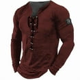 thumbnail image 1 of Mens Henley Shirts Vintage Distressed Tops Lace Up Blouse Long Sleeve Casual Tee Shirts Halloween Outfit, 1 of 6