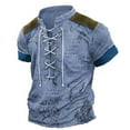 thumbnail image 1 of Mens Henley Shirts Vintage Distressed Tops Lace Up Blouse Short Sleeve Casual Tee Shirts Gym Shirts Blue L, 1 of 2