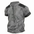 thumbnail image 1 of Mens Henley Shirts Vintage Distressed Tops Lace Up Blouse Short Sleeve Casual Tee Shirts Gym Shirts Gray M, 1 of 2