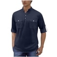 thumbnail image 1 of Mens Henley Short Sleeve T-Shirts Casual Band Collar V Neck Shirts Summer Solid Color Hippie Tops Beach Vacation Tees with Pockets, 1 of 6