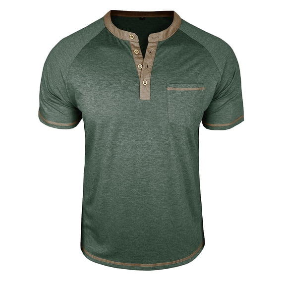 Mens Henley T-Shirts,Henley Short Sleeve Jersey Cotton Shirts,4 Button Tee Shirts Multi Color,Classic Casual T Shirt with Pocket Green