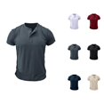 thumbnail image 1 of Mens Henley T-shirts Cotton Short Sleeve Shirts Solid Color Casual Slim Fit Summer Tops for Everyday Wear, 1 of 6