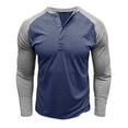 thumbnail image 1 of Mens Henley Tops Long Sleeve Button Crew Neck Pullover Shirt Men Color Block Sweatshirt Fashion Fall Loose Basic Tshirt (Dark Blue S), 1 of 1