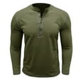 thumbnail image 1 of Mens Henley Tops Long Sleeve Buttoned Crew Neck Pullover Shirt Fashion Fall Solid Color Loose Basic Tshirt (Army Green M), 1 of 5