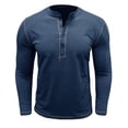 thumbnail image 1 of Mens Henley Tops Long Sleeve Buttoned Crew Neck Pullover Shirt Fashion Fall Solid Color Loose Basic Tshirt (Sapphire Blue 2XL), 1 of 5