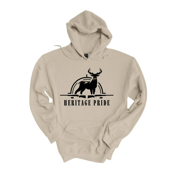 Mens Heritage Pride Hoodie Hunting Collection Deer In Scope Guns Hooded Sweatshirt-Sand-5xl