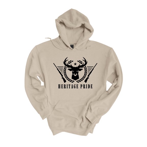 Mens Heritage Pride Hoodie Hunting Collection Deer With Guns Hooded Sweatshirt-Sand-xxl