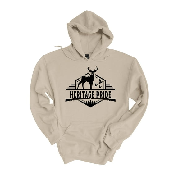 Mens Heritage Pride Hoodie Hunting Collection Deer and Bird Hunting Guns Hooded Sweatshirt-Sand-4xl