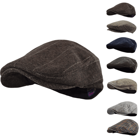 Mens Herringbone Flat Cap Vintage Stitched Newsboy Ivy Cap Classic Forward Cabbie Hat Daily Casual Headwear B