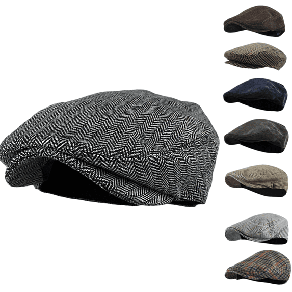 Mens Herringbone Flat Cap Vintage Stitched Newsboy Ivy Cap Classic Forward Cabbie Hat Daily Casual Headwear G