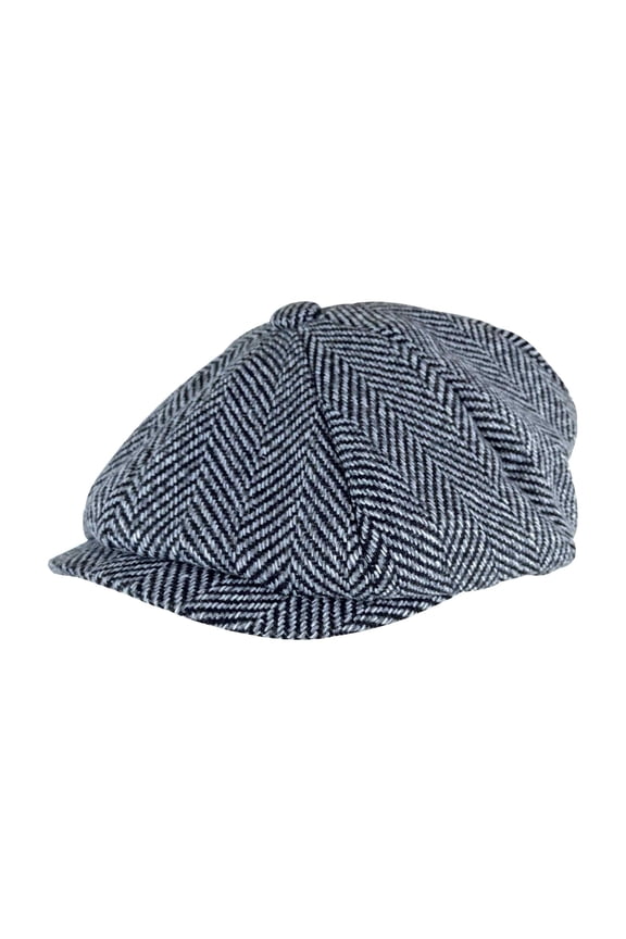 Mens Herringbone Pattern Fleece Lined Winter Wool Newsboy Hat Cap