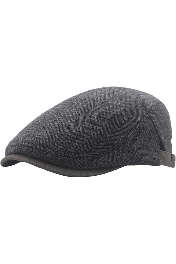 Mens Herringbone Tweed Newsboy Cap Flat Ivy Hat Adjustable Cabbie Cap for Women