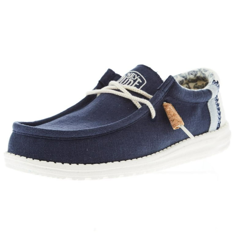 Mens Hey Dude Wally Linen Natural Navy Casual Shoe