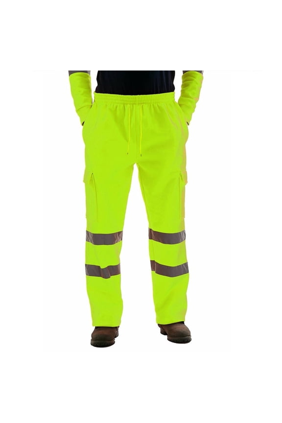 Mens Hi Vis Safety Sweatpants Reflective High Visibility Construction Work Pants CLASS E Level 2 Farming Fishing Sports Trousers