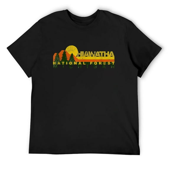 Mens Hiawatha National Forest Vintage Retro T-Shirt Black Small